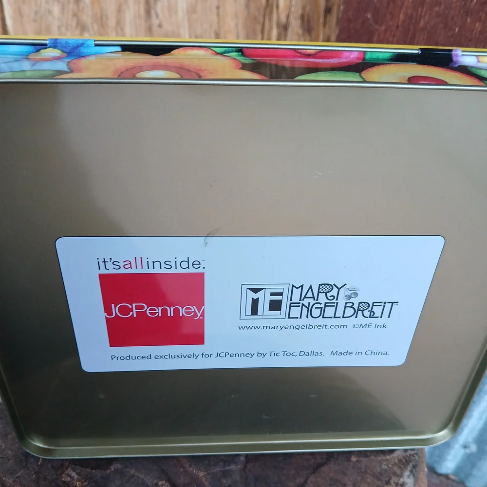 VINTAGE Mary Engelbreit Colorful Party Tin Box 1980s Gift Girlhoodcore Whimsical